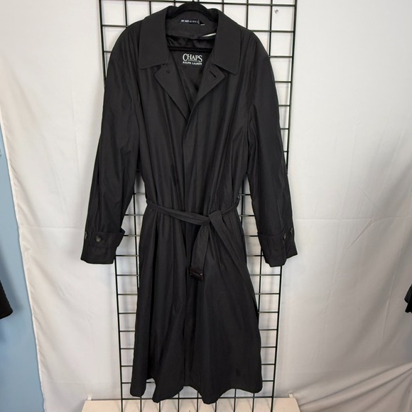 Chaps Ralph Lauren Trench Coat Mens 44L Gray Microfiber Removable Wool Liner